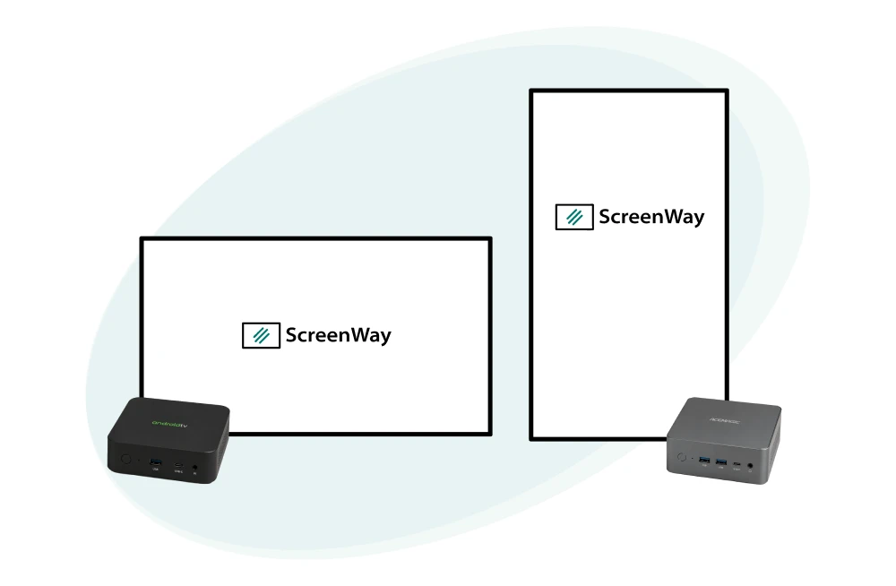 ScreenWay-Hardware – Bildschirm quer, Bildschirm hochkant, Android-TV-Box, Mini-PC ScreenWay-Hardware – Bildschirm quer, Bildschirm hochkant, Android-TV-Box, Mini-PC